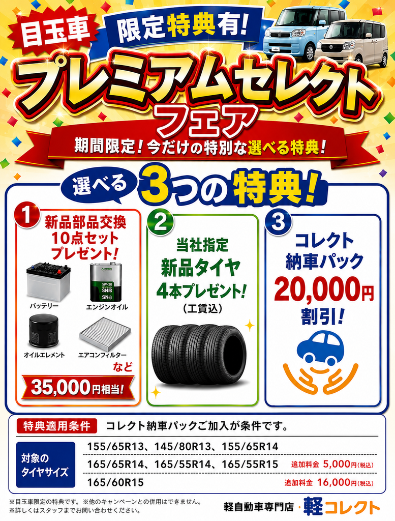 富士市で軽自動車の中古を探すなら?軽コレクトで目玉車限定プレミアムセレクトフェア開催!